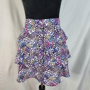 Francesca's MIAMI Size Small Multicolor Floral Tiered Ruffled Lined Mini Skirt‎